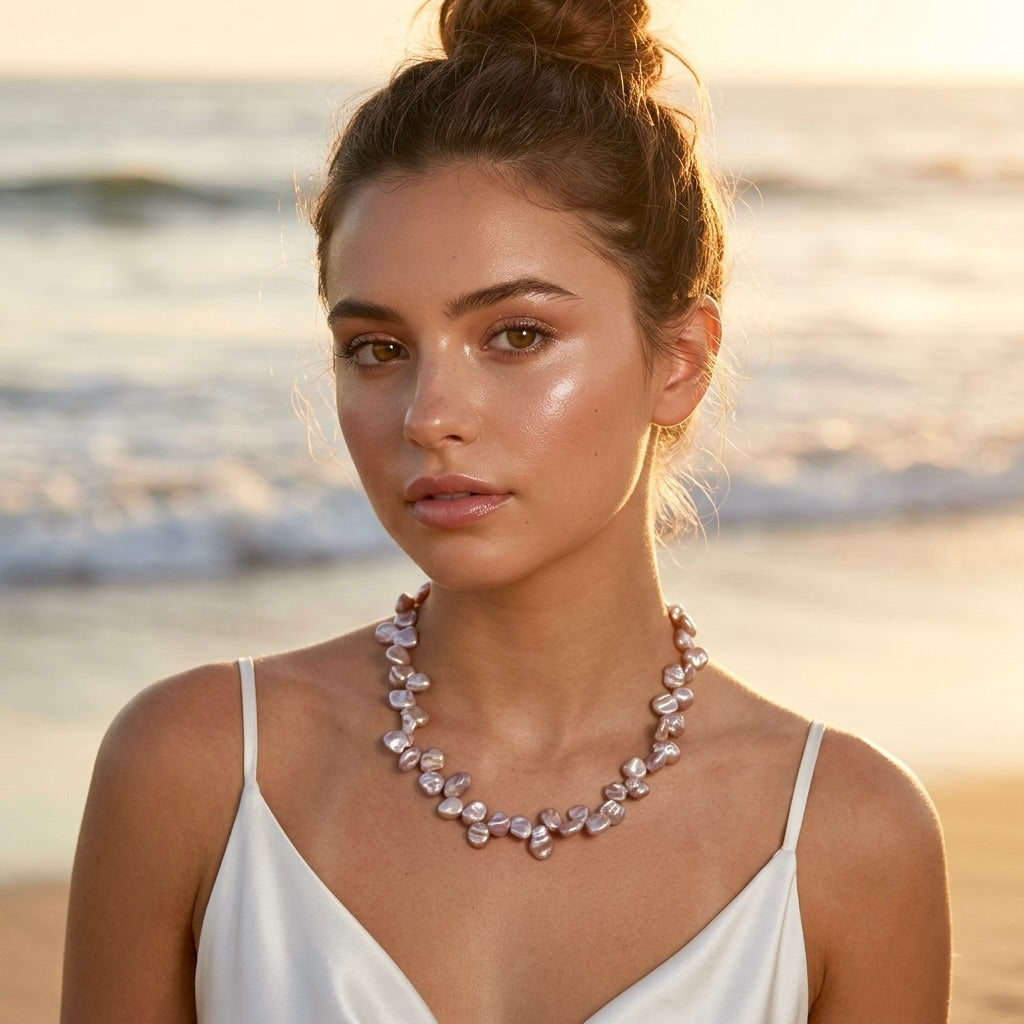 Keshi pearl necklace with 14K gold clasp