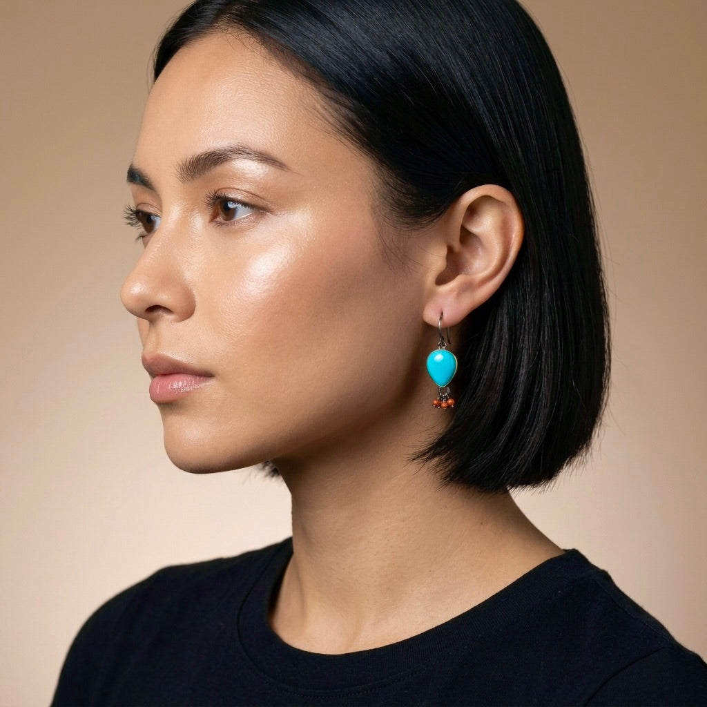 Sleeping beauty turquoise earrings with coral