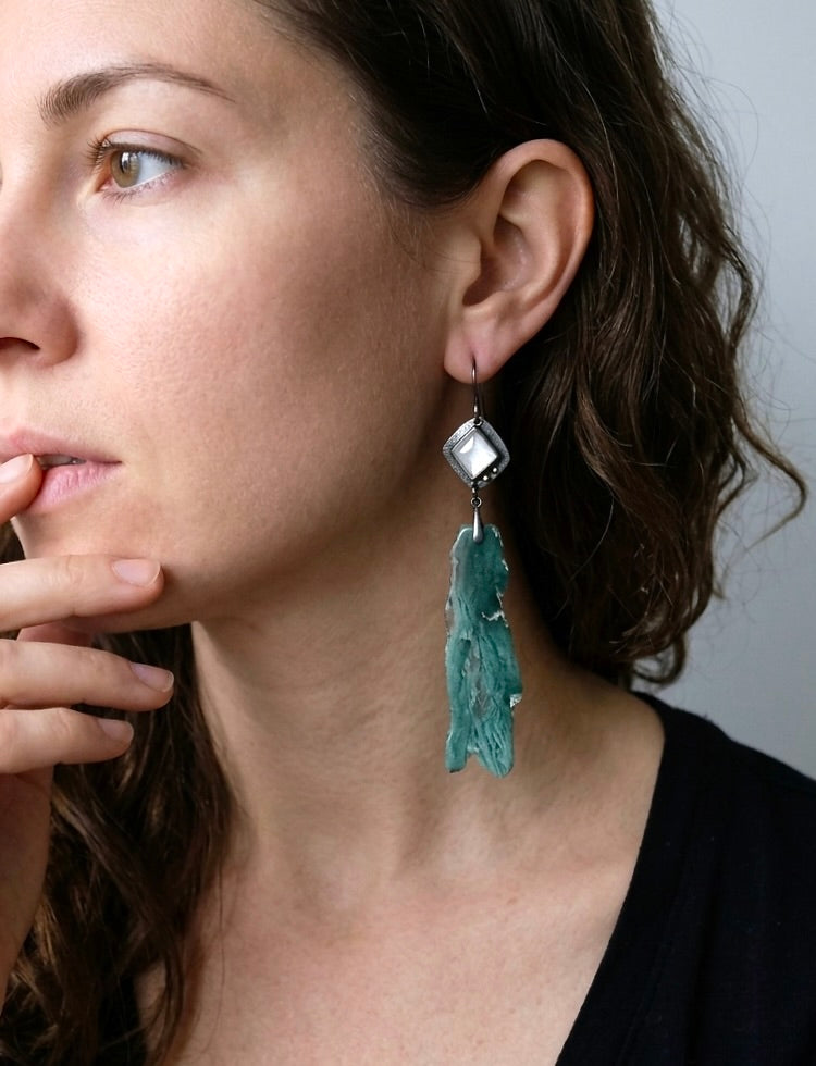 Rainbow moonstone and chrome chalcedony earrings