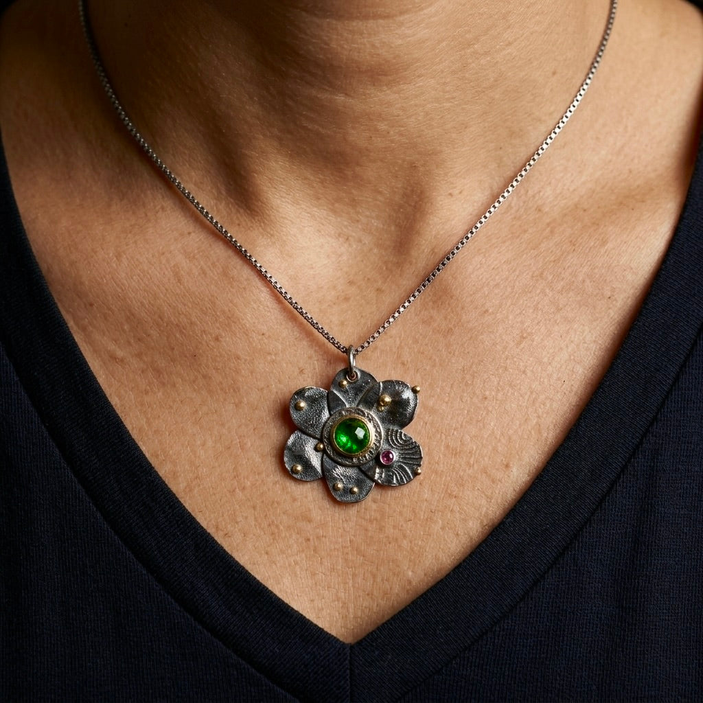 Tsavorite garnet flower pendant