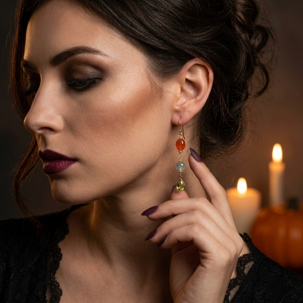 Carnelian, quartz and green tourmaline earrings