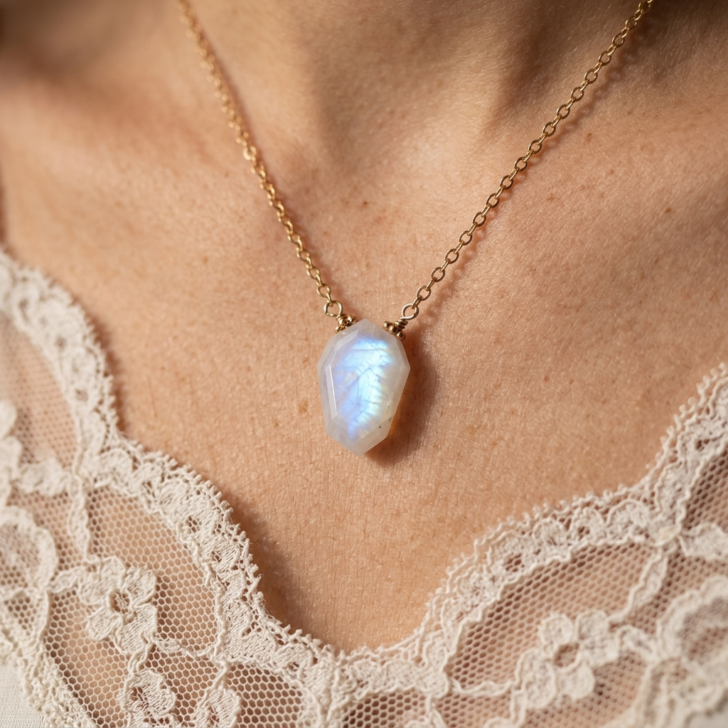 Rainbow moonstone necklace - Made to order.