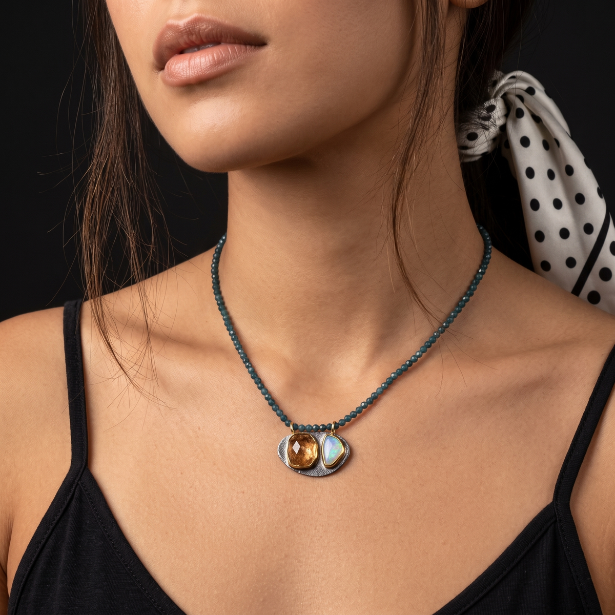 Yellow Grossular garnet and Australian white opal pendant