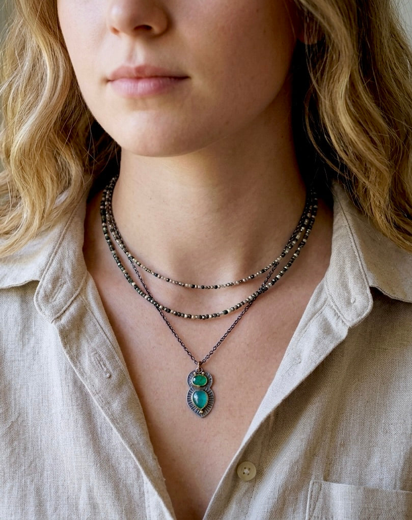 Natural emerald and grandidierite pendant