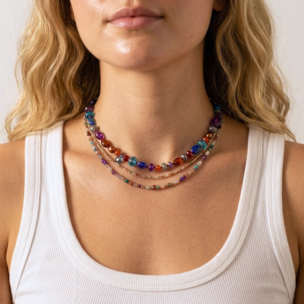 Multi-gemstone hand-knotted necklace