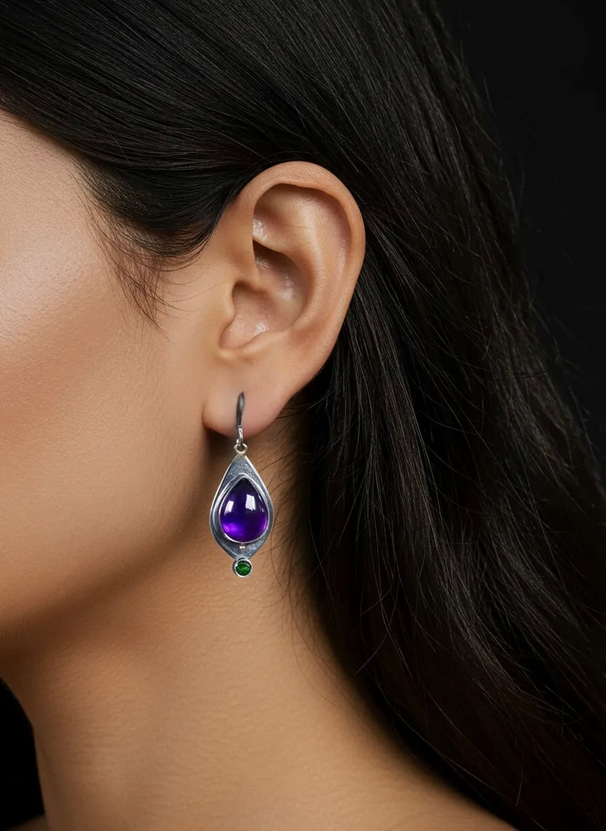Amethyst and chrome diopside earrings