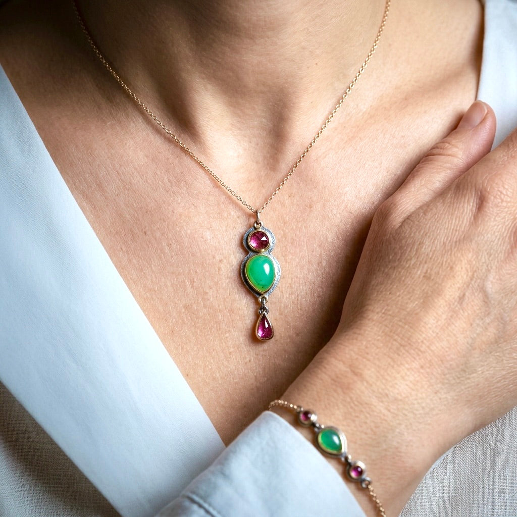 Australian chrysoprase and pink tourmaline pendant