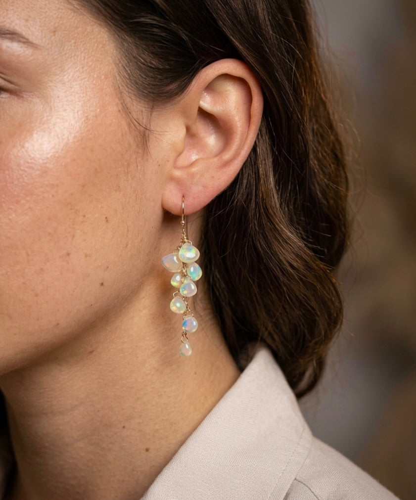 Solid 14K gold Ethiopian opal earrings
