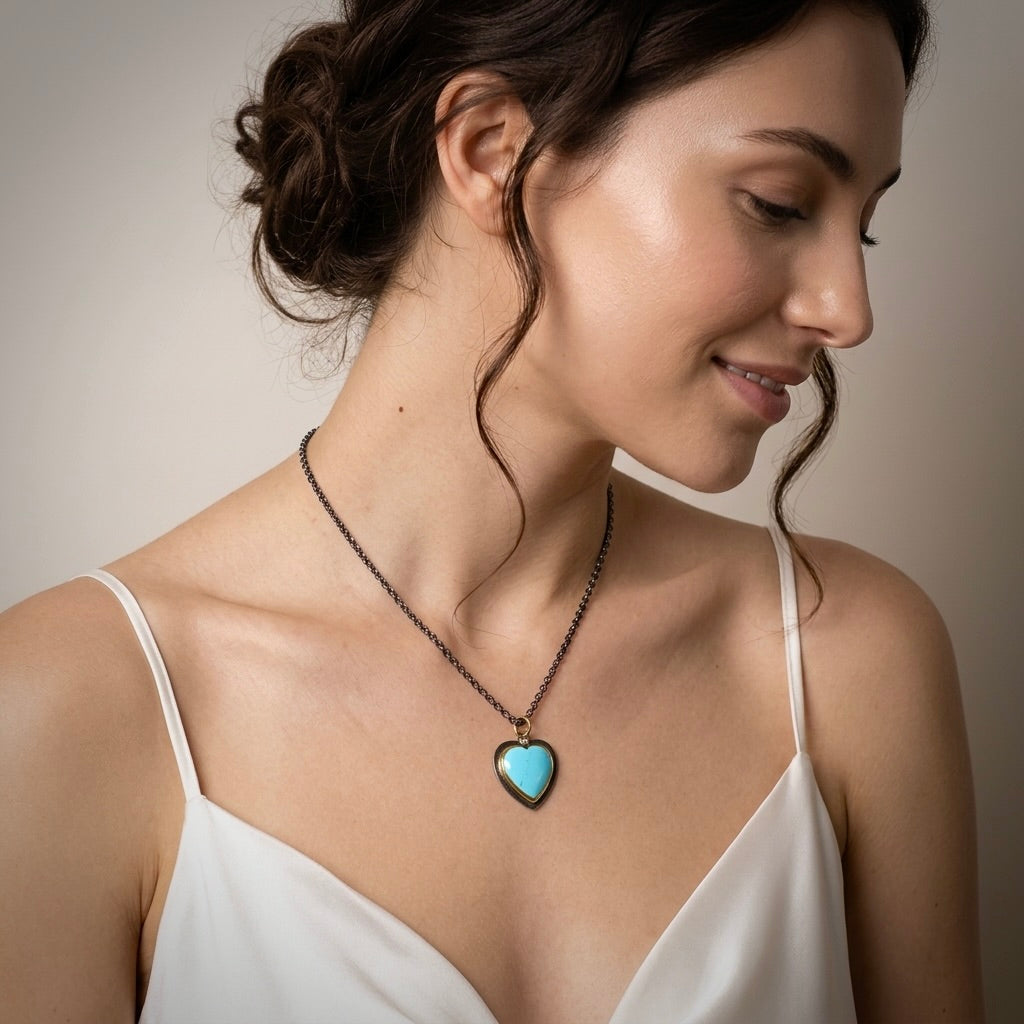 Golden Hills turquoise heart pendant with diamond accent