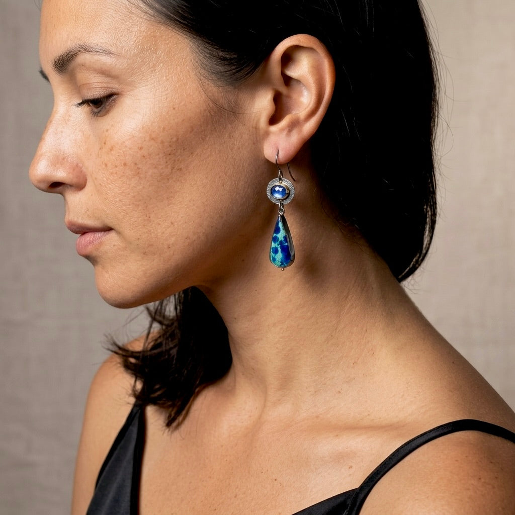 Azurite malachite and blue kyanite earrings