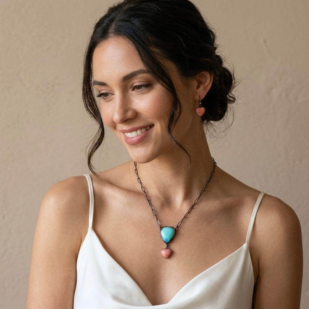 Golden Hills turquoise and Japanese precious coral necklace